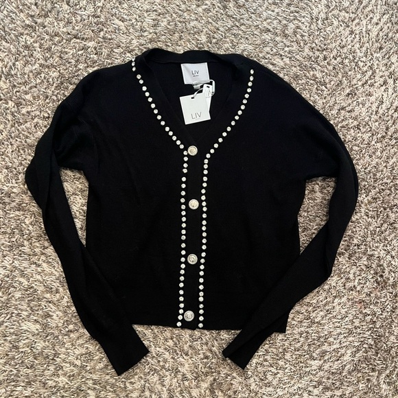 Liv Milano Sweaters - Black Rhinestone Button Cardigan NWT Small